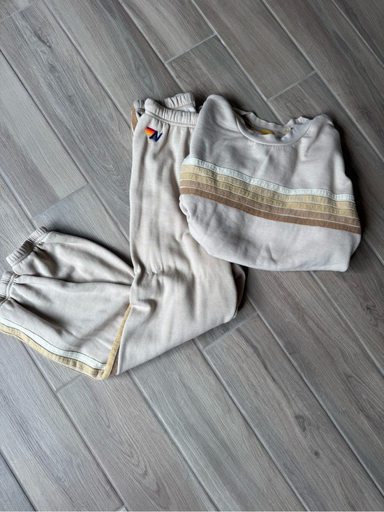 Aviator Nation Pants - Aviator Nation Cream Sweatshirt & Joggers with Beige Stripe Accents